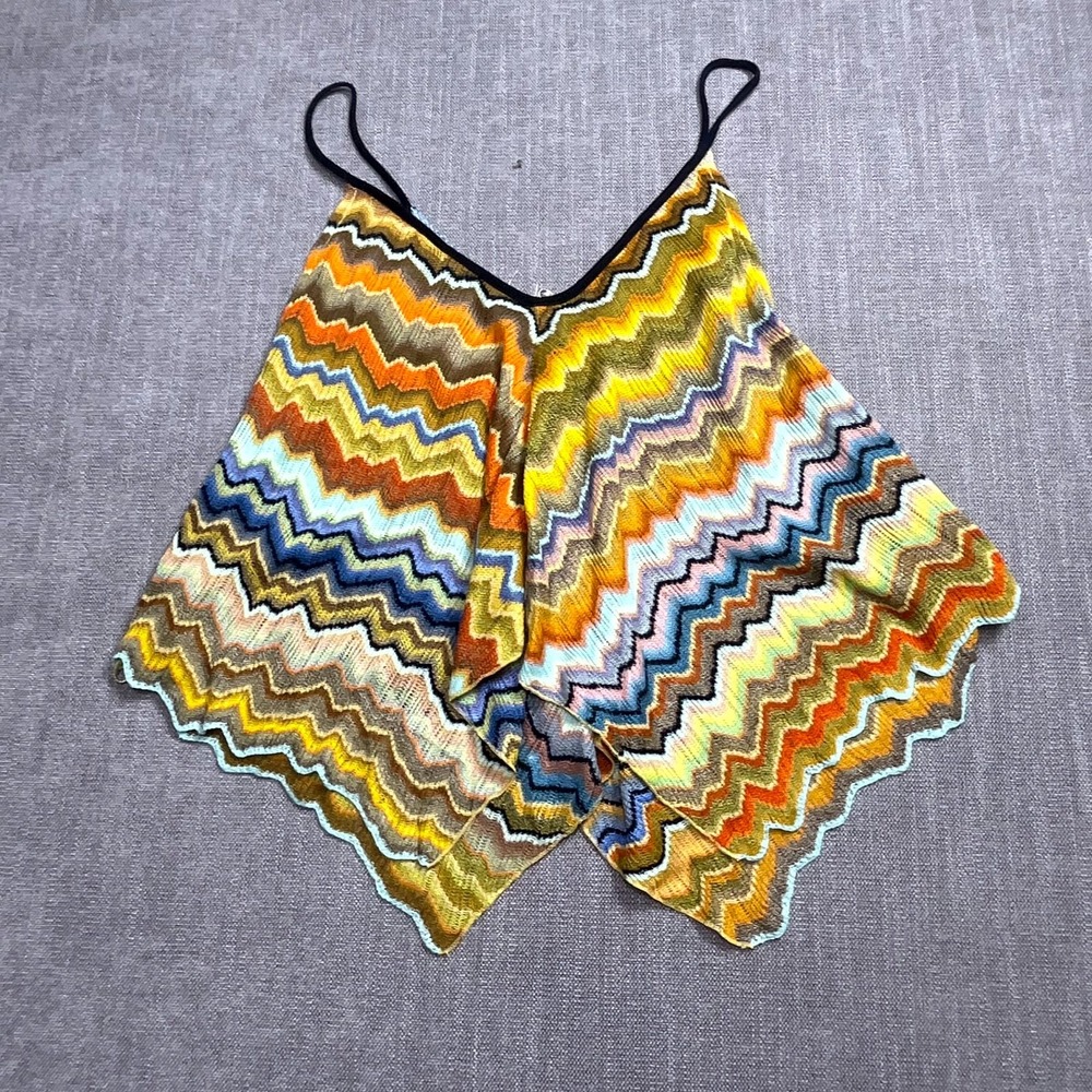Free People Knit Camisole Top Womens XS Multicolor Zig Zag Striped Crochet Trim - Picture 2 of 11